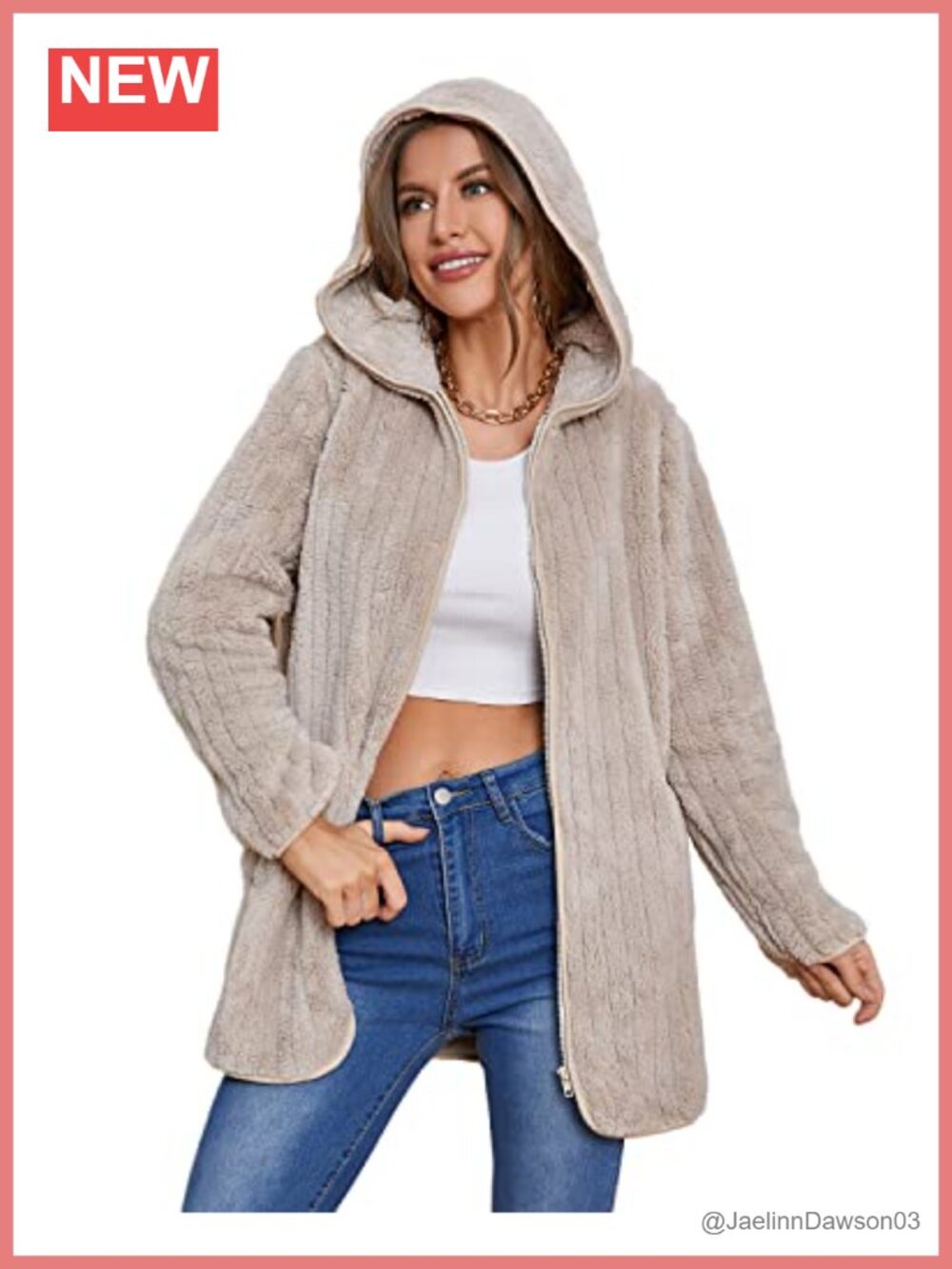 Fuzzy Fleece Sherpa Hooded Zip Up Jacket with Pockets